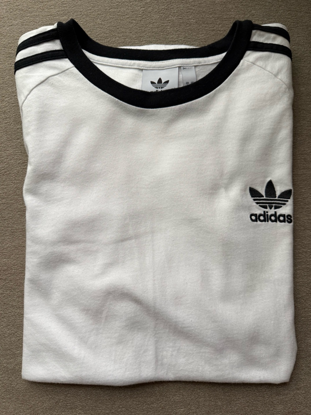 Adidas White Crewneck Shirt with Black Trim & Trefoil Logo